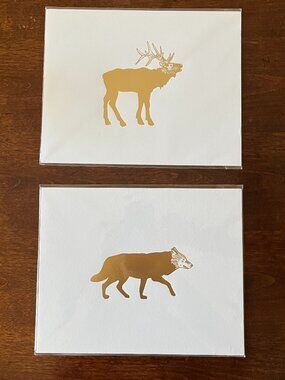 Gold Foil Wolf & Elk Print scandinavian art modern nordic folk nature silhouette